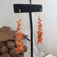 14k gold coral dangle earrings