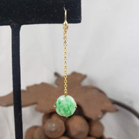 14k gold jade floral dangle earrings