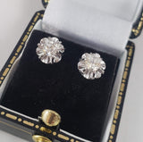 14k white gold European cut diamond vintage studs earrings - screw back - apx .39ct