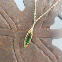 14k gold Victorian green tourmaline & diamonds necklace pendant lavaliere