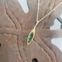 14k gold Victorian green tourmaline & diamonds necklace pendant lavaliere