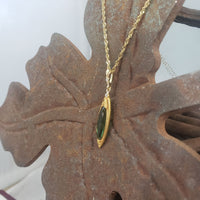 14k gold Victorian green tourmaline & diamonds necklace pendant lavaliere