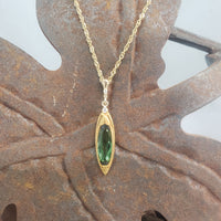 14k gold Victorian green tourmaline & diamonds necklace pendant lavaliere