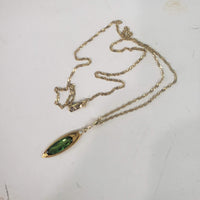 14k gold Victorian green tourmaline & diamonds necklace pendant lavaliere