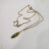 14k gold Victorian green tourmaline & diamonds necklace pendant lavaliere