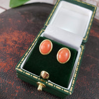 18k gold oval coral bezel studs