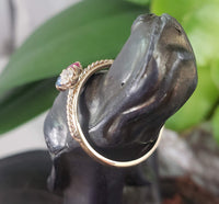 14k band  - 9k gold Victorian ruby, blue sapphire & rose cut diamond clover ring - red white & blue