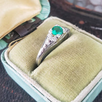 18k white gold Emerald Art Deco estate ring
