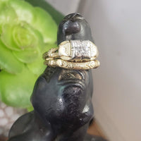 14k gold two tone vintage diamond bridal set - apx .16ct