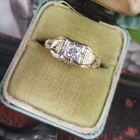 14k gold two tone vintage diamond bridal set - apx .16ct