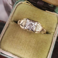 14k gold two tone vintage diamond bridal set - apx .16ct