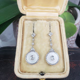 platinum & 14k gold Art Deco diamond and sapphire earring dangle drops