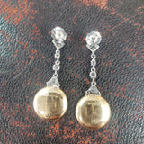 platinum & 14k gold Art Deco diamond and sapphire earring dangle drops