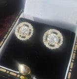 14k gold old European cut diamond Deco style halo studs - .74ct tw