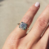 Platinum & 14k gold two tone Art Deco European cut Diamond & green tzavorite garnet estate Ring