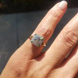 Platinum & 14k gold two tone Art Deco European cut Diamond & green tzavorite garnet estate Ring