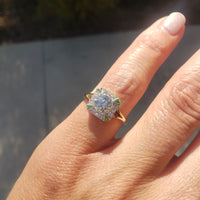 Platinum & 14k gold two tone Art Deco European cut Diamond & green tzavorite garnet estate Ring