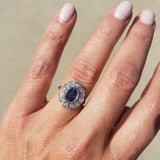 platinum oval blue sapphire & diamond Deco estate ring