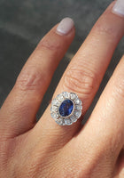 platinum oval blue sapphire & diamond Deco estate ring