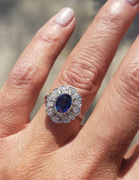 platinum oval blue sapphire & diamond Deco estate ring