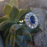 platinum oval blue sapphire & diamond Deco estate ring