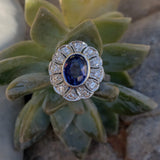 platinum oval blue sapphire & diamond Deco estate ring