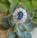 platinum oval blue sapphire & diamond Deco estate ring