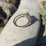 Platinum & 14k gold two tone Art Deco European cut Diamond & green tzavorite garnet estate Ring