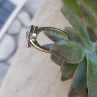 Platinum & 14k gold two tone Art Deco European cut Diamond & green tzavorite garnet estate Ring