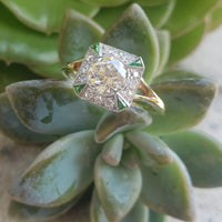 Platinum & 14k gold two tone Art Deco European cut Diamond & green tzavorite garnet estate Ring