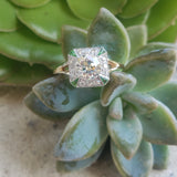 Platinum & 14k gold two tone Art Deco European cut Diamond & green tzavorite garnet estate Ring