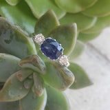 14k cushion cut blue sapphire & diamond ring
