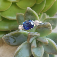 14k cushion cut blue sapphire & diamond ring