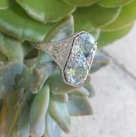 platinum c.1920s filigree Aquamarine & Diamond ring