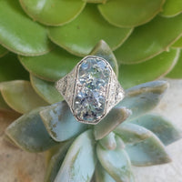platinum c.1920s filigree Aquamarine & Diamond ring