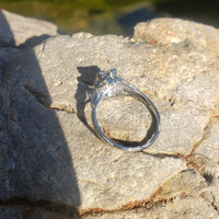 platinum Art Deco c.20's .87ct European cut diamond & emerald estate filigree engagement wedding ring