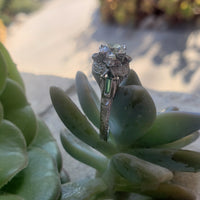 platinum Art Deco c.20's .87ct European cut diamond & emerald estate filigree engagement wedding ring