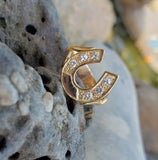 14k yellow gold horseshoe 6 diamond estate ring