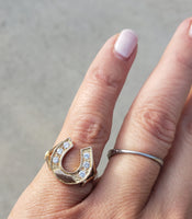 14k yellow gold horseshoe 6 diamond estate ring