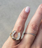 14k yellow gold horseshoe 6 diamond estate ring