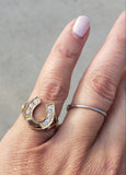 14k yellow gold horseshoe 6 diamond estate ring