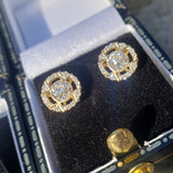 14k gold old European cut diamond Deco style halo studs - .74ct tw