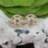 14k gold old European cut diamond Deco style halo studs - .74ct tw