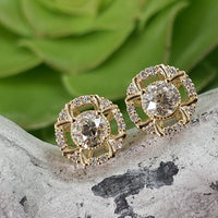 14k gold old European cut diamond Deco style halo studs - .74ct tw