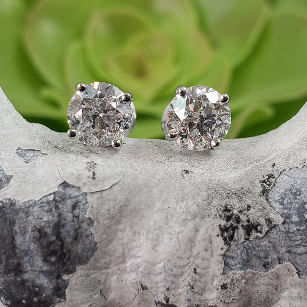 14k white gold diamond studs earrings - 1.42ct tw