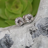 14k white gold European cut diamond Deco style scroll studs - .64ct tw