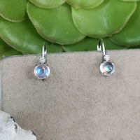 14k white gold Moonstone & diamond lever back earrings