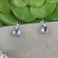 14k white gold Moonstone & diamond lever back earrings