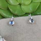 14k white gold Moonstone & diamond lever back earrings