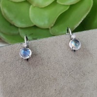 14k white gold Moonstone & diamond lever back earrings